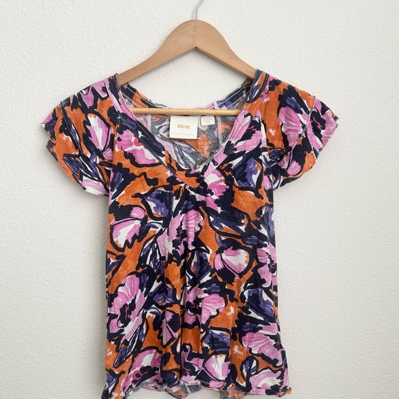 Anthropologie Maeve Catie Floral Ruffle Sleeve Blouse - Medium - Picture 5 of 11